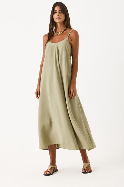 VENA Strappy Maxi Dress(Cupro) - Clay Green