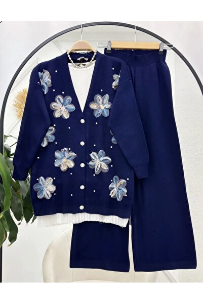 semela Set de tricotaje florale (ALBASTRU ÎNCHIS)