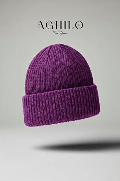 Aghilo Yünlü Kışlık Unisex Fitilli Bere – Mor