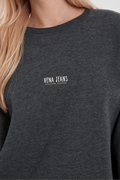 VENA Cindy Logo Baskılı Bisiklet Yaka Şardonlu Sweatshirt-Antrasit