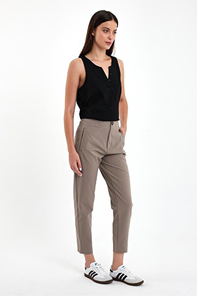 VENA Paula Paçası Detaylı Teknik Chino Pantolon-Vizon