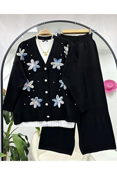 semela المرأة الأزهار سترة السراويل مزدوجة الحجاب تريكو البدلة مزيج