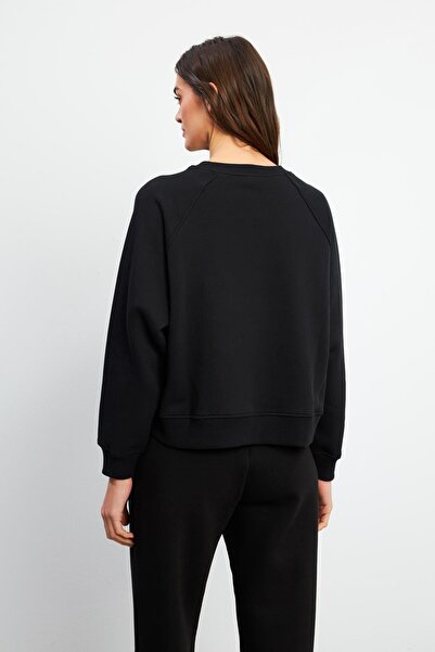 VENA Φούτερ με κοντό μπροστινό μέρος και μακρύ πίσω μέρος με μπαλόνι μανίκια-Μαύρο