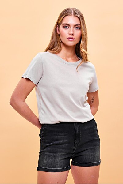 VENA Kadın Boyfriend Gri Bisiklet Yaka Regular Fit Modal Tişört (LYOCELL)