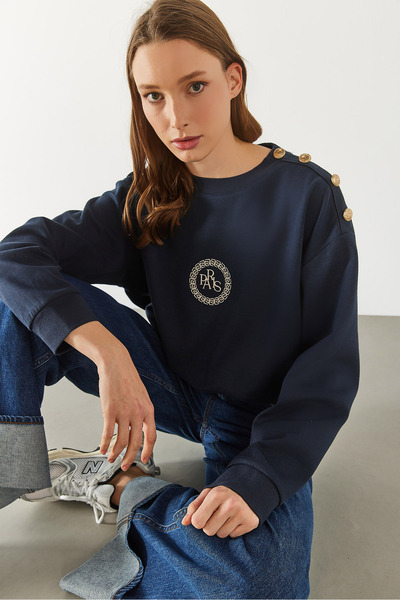 VENA Світшот з вишитим плечем - NAVY