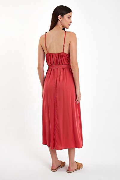 VENA Marmaris Beaded Strap Satin Dress-Tile