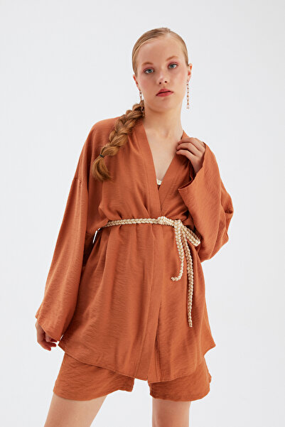 Sateen Kimono casual cu detaliu de curea - maro
