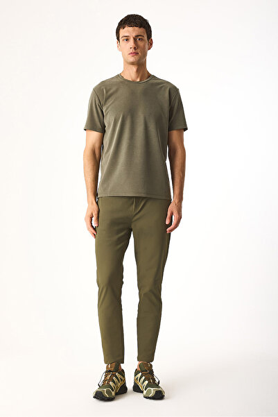 VENA Regular Fit Elastic Waist Technical Pants - Khaki