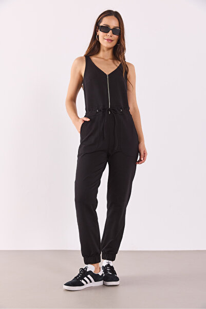 VENA Veronica V-Neck Sleeveless Jumpsuit - Black