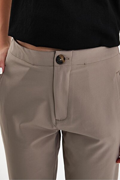 VENA Paula Paçası Detaylı Teknik Chino Pantolon-Vizon