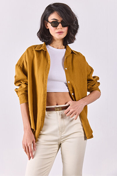 VENA Alina Oversize Linen Shirt - Copper