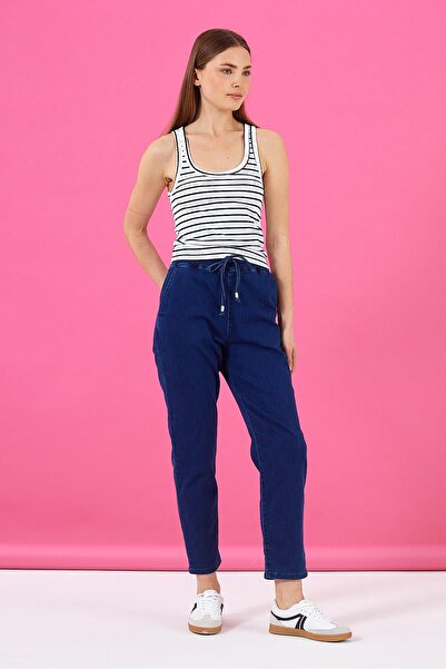 VENA Marla Σκούρο Μπλε Παντελόνι Jogger με ψηλόμεσο κορδόνι-Σκούρο Μπλε