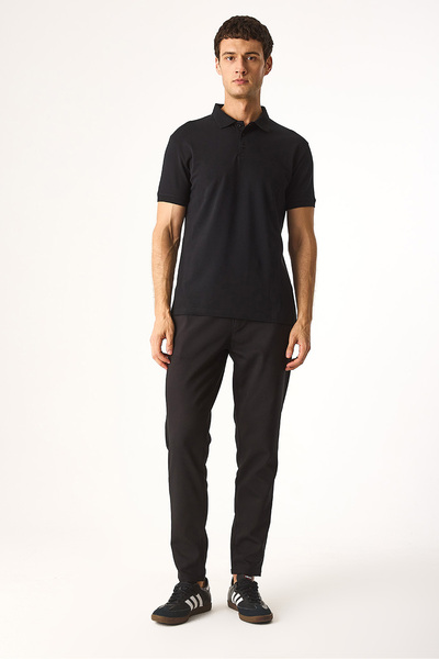 VENA Μπλουζάκι Martin Slim Fit με γιακά πόλο-Μαύρο