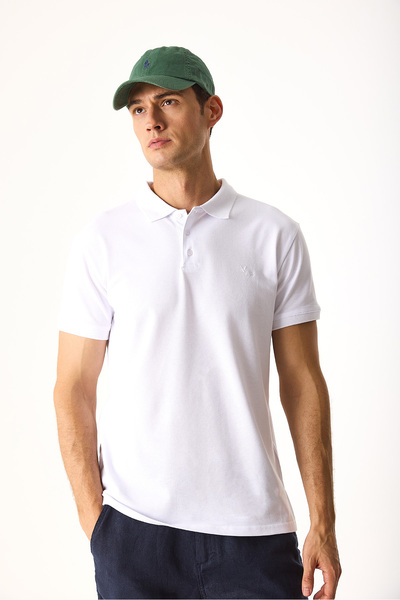 VENA Μπλουζάκι Martin Slim Fit με γιακά πόλο-Λευκό