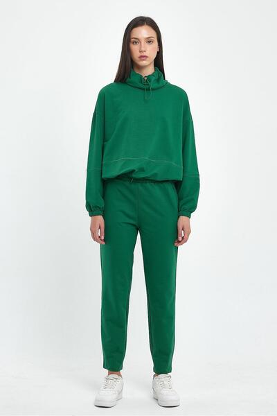 VENA Norah Regular Fit Sweatshirt with Collar Detail - Forest