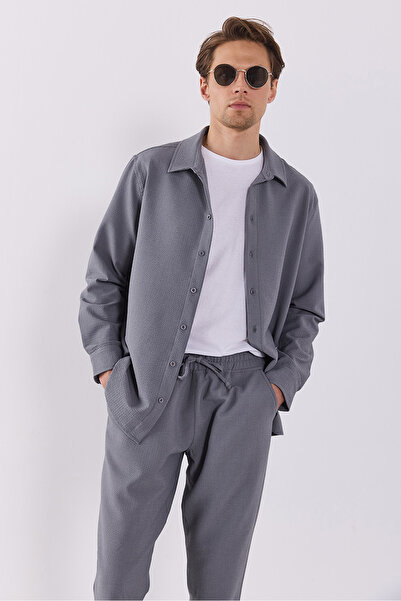 VENA Nicolas Regular Fit Gofre Gömlek - GRİ