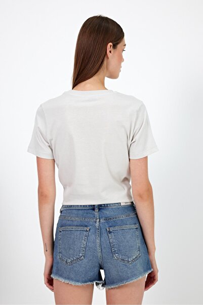 VENA Cocktail Baskılı Bisiklet Yaka Tişört-Taş