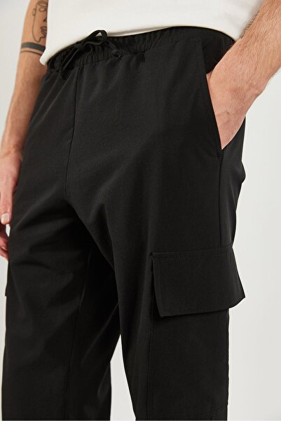 VENA Felix Paçası Lastikli Kargo Cepli Paraşüt Jogger Pantolon-Siyah