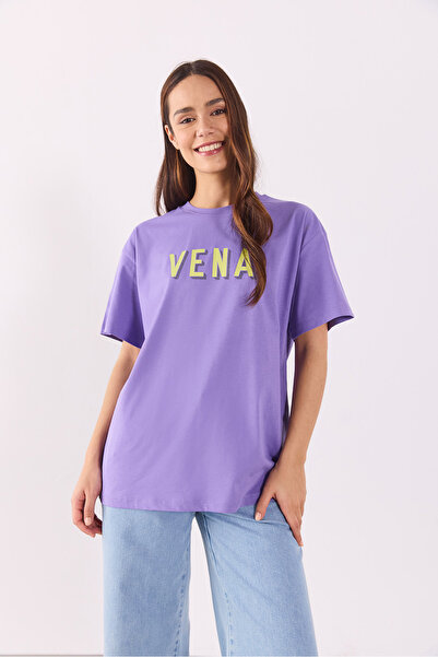 VENA Μπλουζάκι Oversize με τυπωμένο λογότυπο-ΛΙΛΑ