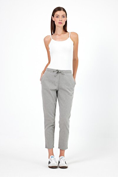 VENA Παντελόνι Alian με ελαστική μέση-Ριγέ χακί