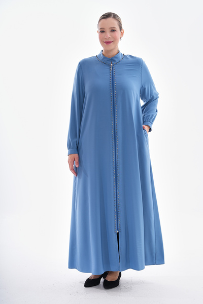 GigiTex Blue Medina Silk Daily Wear Pearl Fermoar Ferace