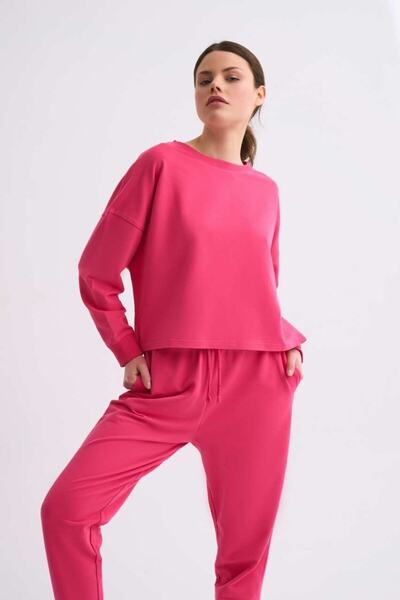 THERECOLOR Pink Organic Women's Crop Sweatshirt Long Sleeve