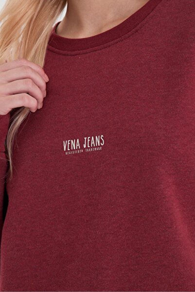 VENA Φούτερ με λογότυπο Cindy με λαιμόκοψη με ριγέ σχέδιο-μπορντό