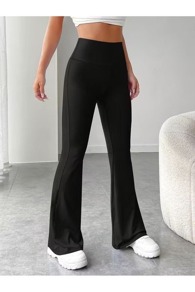 MİSTİRİK Tagia Model Yüksek Bel Esnek İspanyol Paça Kadın Tayt Siyah Renk