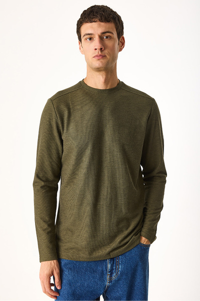 VENA Φούτερ με λαιμόκοψη και κανονική εφαρμογή με υφή-Χακί