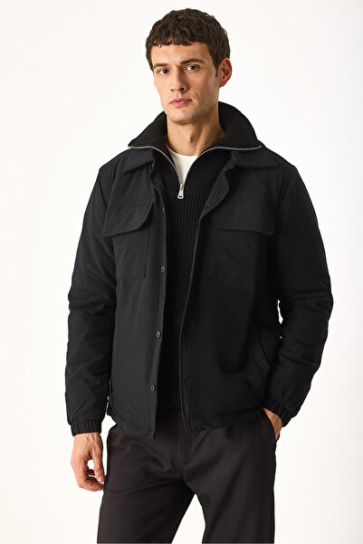VENA Regular Fit Quilted Technical Jacket-Black