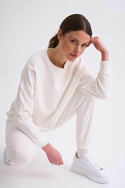 THERECOLOR Ecru Crop Sweatshirt Organic Long Sleeve Women