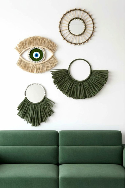 Bubihome Yeşil Dörtlü Duvar Dekorasyon Seti Aynalı