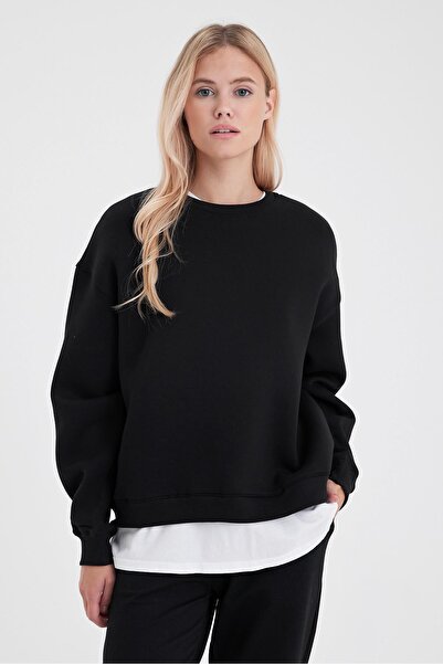 VENA Φούτερ Rhona Crew Neck Regular Fit 3 Thread-Μαύρο