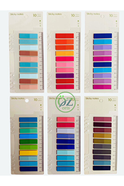 ÖZ OFİS Pastel-canlı-koyu Tonlar 1200 Yaprak Şeffaf Cetvelli Postit Ayraç Not Kağıdı Seti 6 Adet Set-1