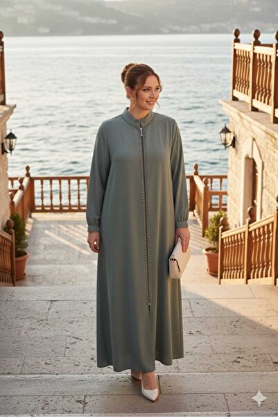 GigiTex حرير المدينة الخضراء للارتداء اليومي بسحاب مع اللؤلؤ