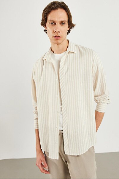 VENA Πουκάμισο Steven Regular Fit ριγέ Oxford-Μπεζ ριγέ