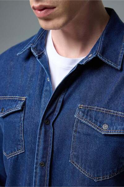 VENA Austin Dark Blue Slim Fit Jean Gömlek-Dark Blue