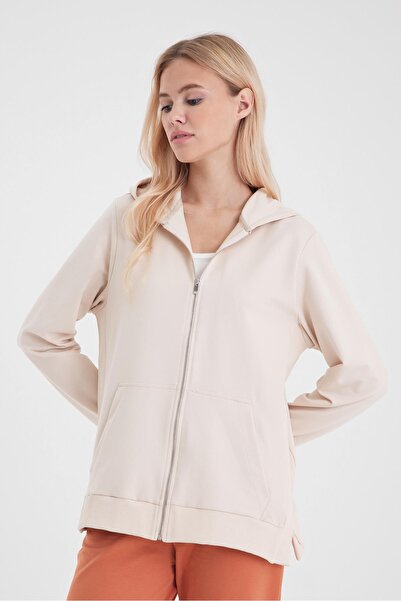 VENA Gwen Yanı Yırtmaçlı Fermuarlı Sweatshirt-Taş