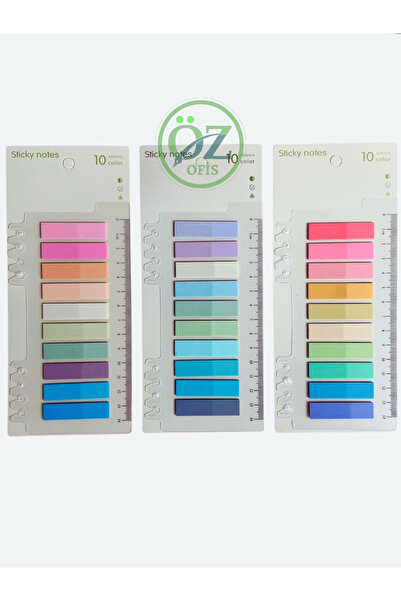 ÖZ OFİS 600 Yaprak 3'lü Fresh Renkler Cetvelli Şeffaf Postit Not Kağıdı Seti