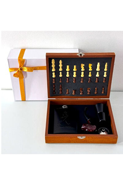 velve Σετ δώρου για άνδρες VLV, κουτί και πιόνια σκακιού, φλασκί, χωνί, πίπα,...