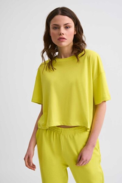 THERECOLOR Organic Regular Fit Short Sleeve Women's Crop T-Shirt Yellow L