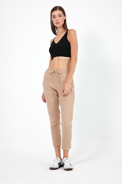 VENA Alian Beli Elastic Linen Beach Pants-Beige