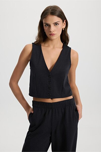 VENA Жіночий смугастий жилет - антрацитовий смугастий