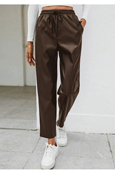 ALPACO Women's High Waist Lace-Up Leather Pants