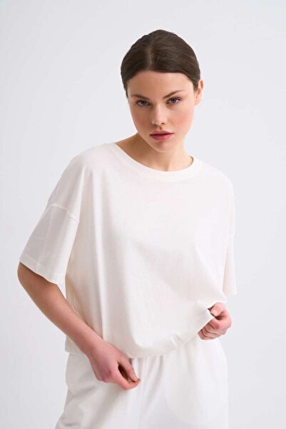 THERECOLOR Organic Women's Crop T-Shirt Short Sleeve Ecru Regular Fit