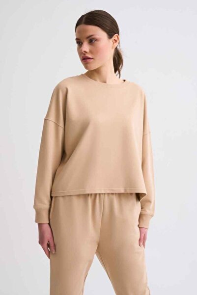 THERECOLOR Organic Women's Crop Sweatshirt Beige Long Sleeve