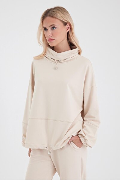 VENA Norah Collar Detailed Regular Fit Sweatshirt-Stone