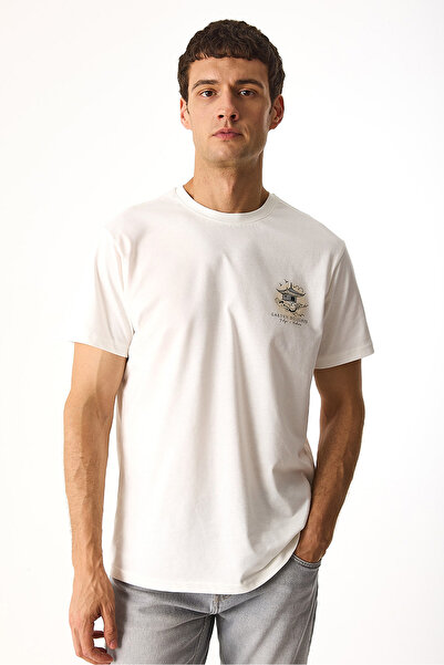 VENA Μπλουζάκι με στάμπα Sakura με λαιμόκοψη και κανονική εφαρμογή-ιβουάρ