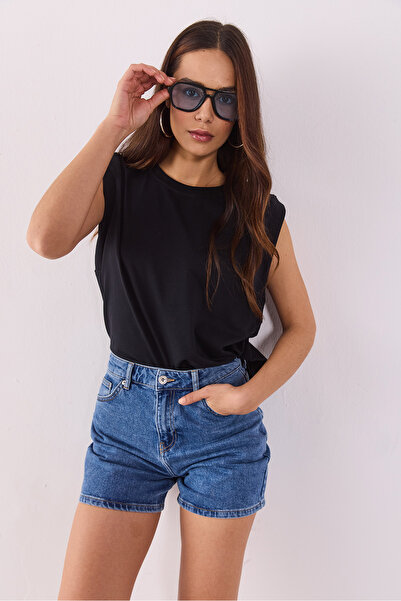 VENA Crew Neck Sleeveless Cotton T-Shirt - Black