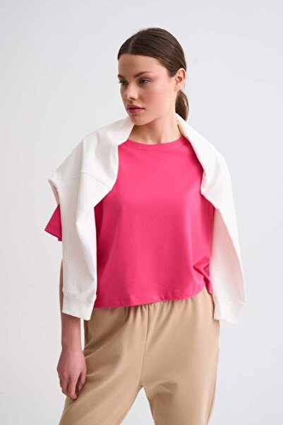 THERECOLOR Pink Organic Crop T-shirt Regular Fit Women's Short Sleeve